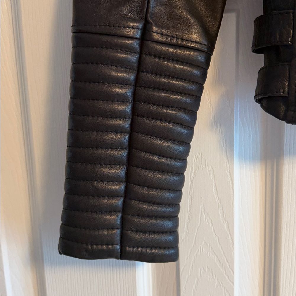 Massimo Black Leather Moto Jacket Quilted Motorcycle Biker Jacket NWT Size 42 - Picture 2 of 8